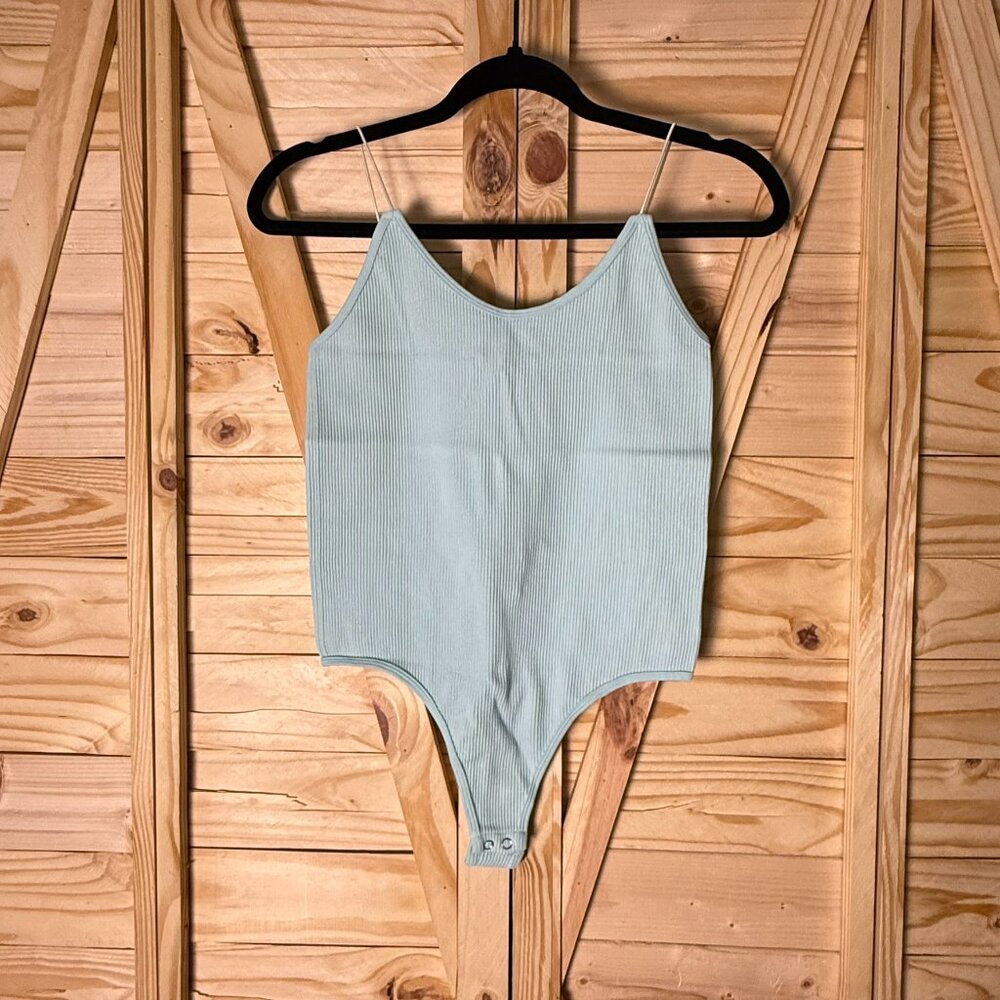 Medium, Ribbed,  Light Blue, Thin Strapped, Forever 21, Bodysuit